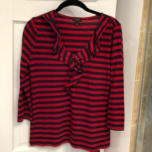 Talbots Fun Red and Blue Striped Ruffle TShirt